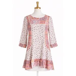 Boho Floral Tunic Dress Womens Size S Cottagecore Fairy Romantic Peasant Gypsy